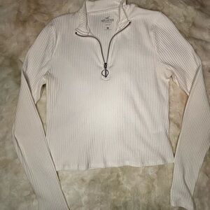 Hollister White Ribbed Quarter-Zip Top